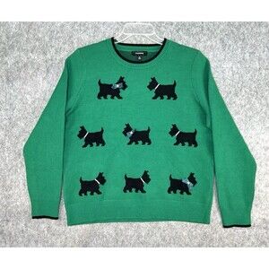 Anthropologie Calligraphie Scottie Dog Novelty Sweater Green Size XL